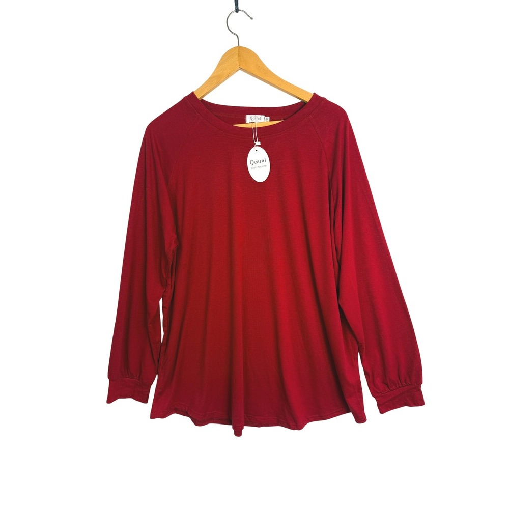 Qearal Womens 2XL Burgundy Red‎ Raglan Long Sleeve Crew Neck Top NWT